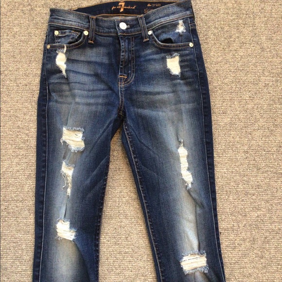 Seven For All Mankind Ankle Skinny with Destroy in Distressed Light Size 25 - Picture 8 of 12